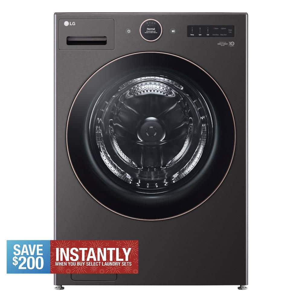 5.0 cu. ft. Stackable Smart Front Load Washer in Black Steel with AI Digital Dial, Steam and TurboWash360