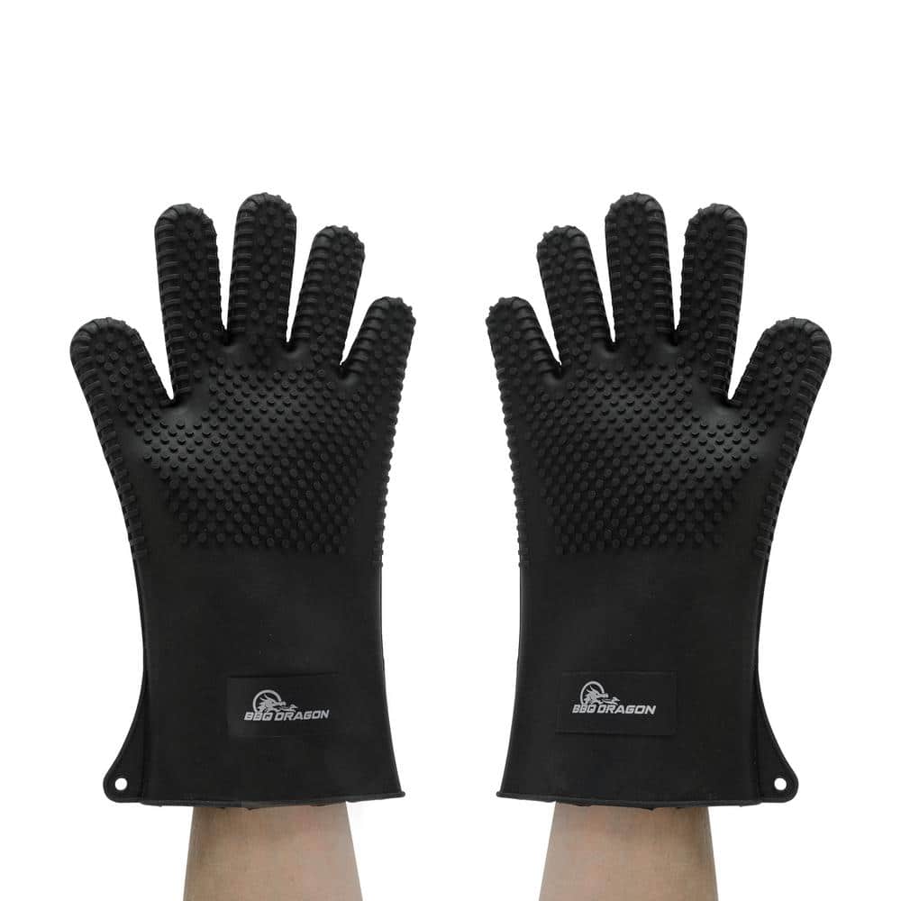 Extra Long Black Silicone BBQ Grill Gloves