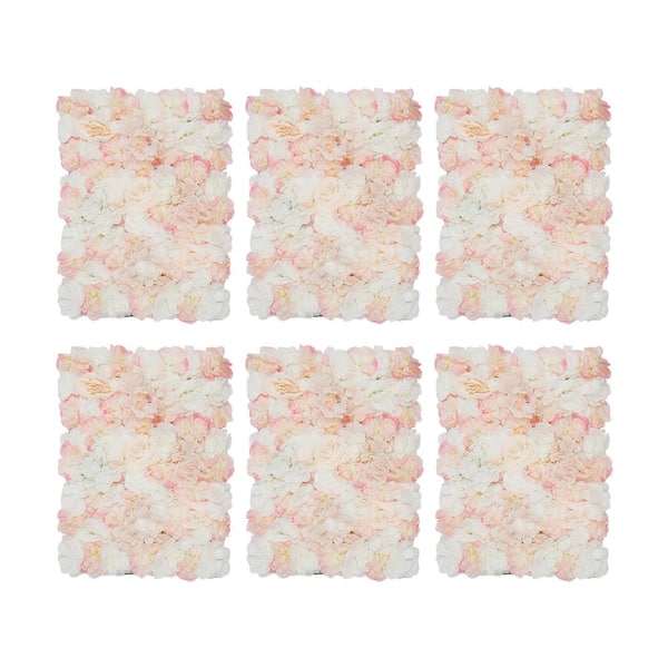 YIYIBYUS 6-Piece Pink and White Artificial Silk Rose Wall Flowers Panel for Wedding Decor