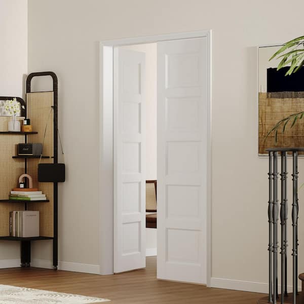 48 in. x 80 in. 5 Panel, MDF, Composite, Solid Core, Pre-assembled Panel White Primed Interior Door Slab