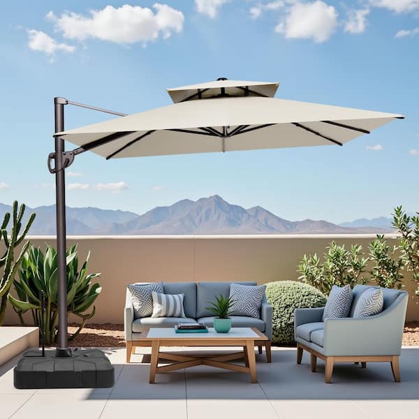 double fold out umbrella for patio PURPLE LEAF 15x9ft Double-Sided Rectangular Outdoor Market with Base, Light Grey suitable for multiple outdoor scenarios Crestlive Products 12ft. x 9ft.
