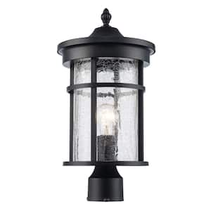 Avalon 14.5 in. 1-Light Black Outdoor Lamp Post Light Fixture with Clear Crackled Glass