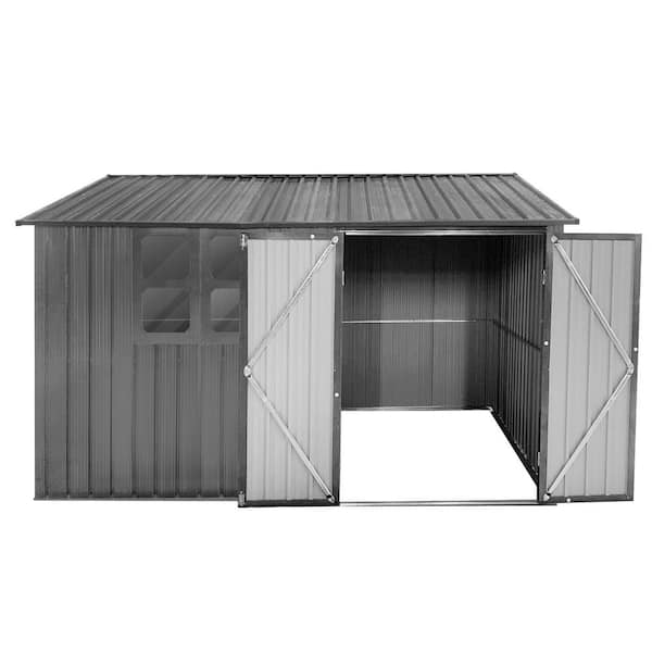 Unbranded 10 ft. W x 8 ft. D Outdoor Metal Garden Storage Shed Double Door with Window for Patio Garden Coverage 80 sq. ft. Grey