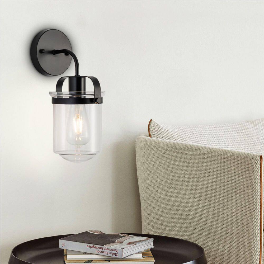 Modern Series 5.12 in. 1-Light Matte Black Vanity Light Wall Sconce with Clear Glass Shade, E26 Socket (No Bulb) price history on PriceWatchPro
