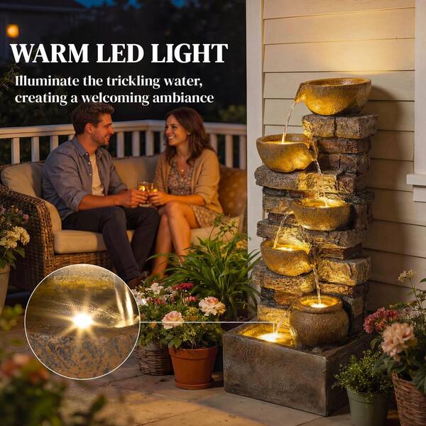 Outsunny 28 in. Electric Resin Cascade Fountain with LED Lights