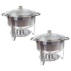 Round 7.5 QT Chafing Dish Buffet Set - Includes Water Pan, Food Pan, Fuel Holder, and Stand - Set of 2