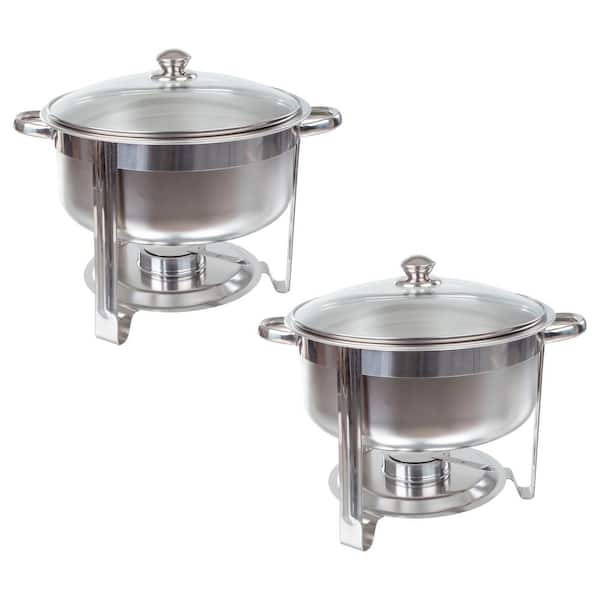 Classic Cuisine Round 7.5 QT Chafing Dish Buffet Set - Includes Water Pan, Food Pan, Fuel Holder, and Stand - Set of 2
