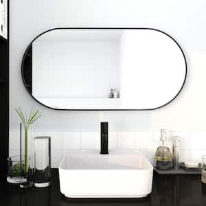 Smoth 18 in. W x 35 in. H Oval Aluminum Framed Copper-free Wall Bathroom Vanity Mirror in Matte Black