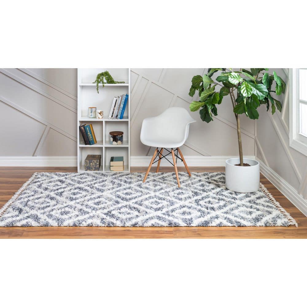 Gray Geometric Shag Synthetic 9' x 12' Area Rug