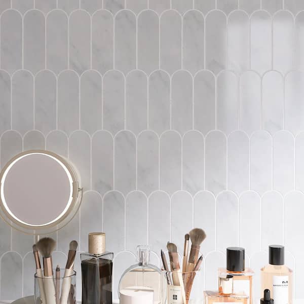 Moonlit Arches 6" Carrara White 10.4 in. x 9.77 in. Picket Polished Marble Mosaic Wall and Floor Tile (7.1 sq. ft./Case)