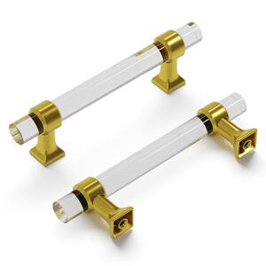 Crystal Palace 3-3/4 in. (96 mm) Center to Center Crysacrylic with Brushed Golden Brass Glam Zinc Bar Pull (10 Pack )