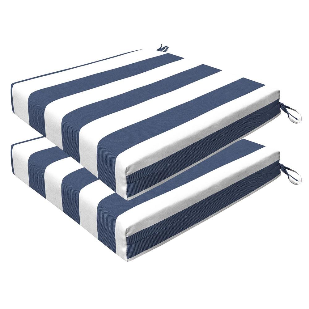 Outdoor 20 in. Square Dining Seat Cushion Cabana Stripe Blue & White (Set o