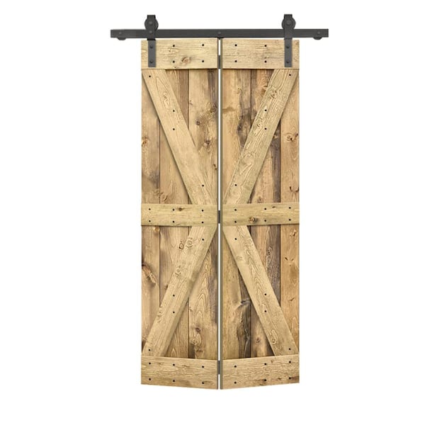 CALHOME 30 in. x 84 in. British K Pre Assembled Solid Core Weather Oak Wood Bi-Fold Door with Sliding Hardware Kit