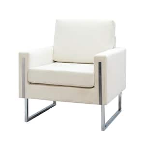 Dardanus Modern Ivory Velvet Club Chair with Embedded Metal Armrests