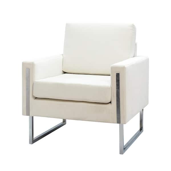 JAYDEN CREATION Dardanus Modern Ivory Velvet Club Chair with Embedded Metal Armrests