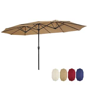 Outdoor 15 ft. Metal Market Tilt Patio Umbrella in Light Brown