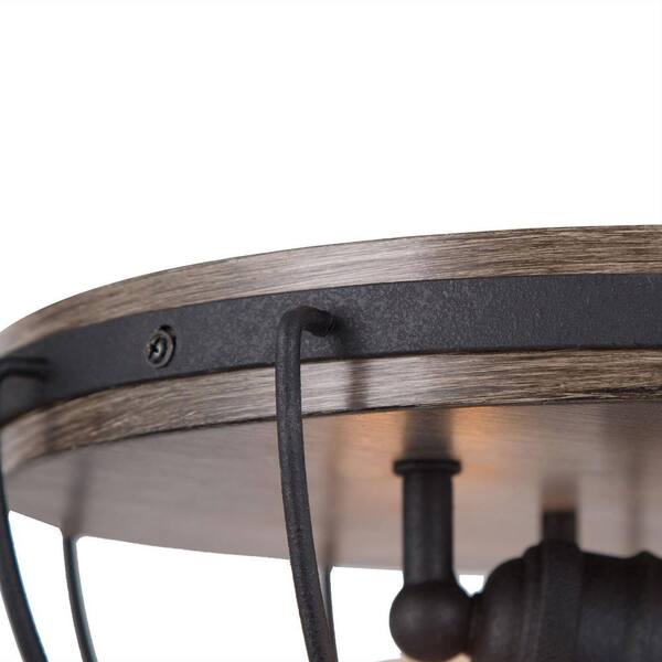 LNC 14.5 in. 2-Light Black Industrial Cage Flush Mount with LNC 14.5 in. 2-Light Black Industrial Cage Flush Mount with