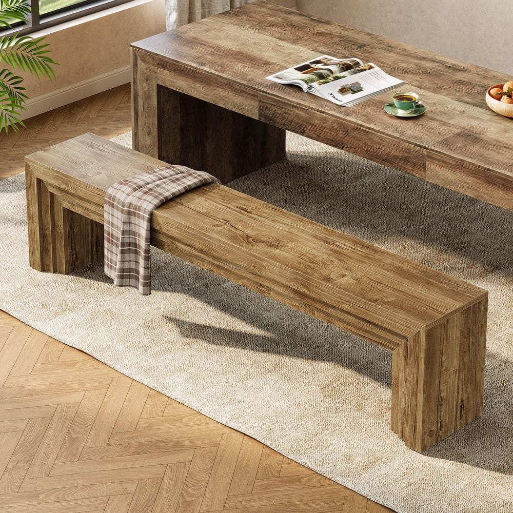 70.9 in. Extra Long Brown Entryway Dining Bench Seating, Backless Bench for Large Dining Areas with Layered Design