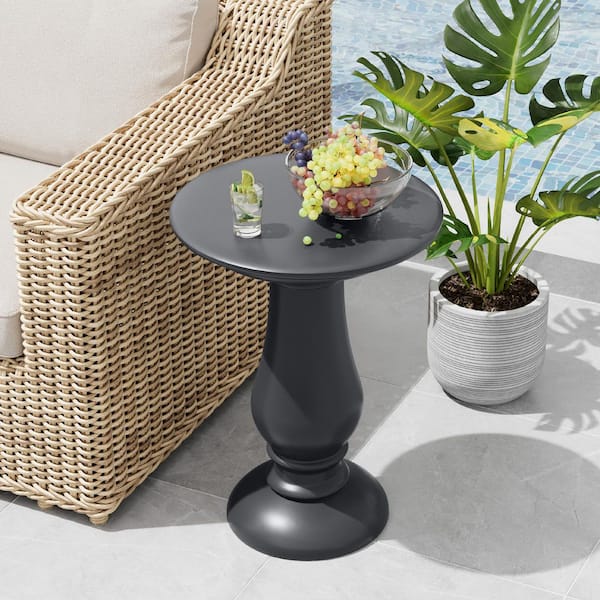 16 in. Magnesium Oxide Outdoor Round Side Table/End Table in Dark Gray