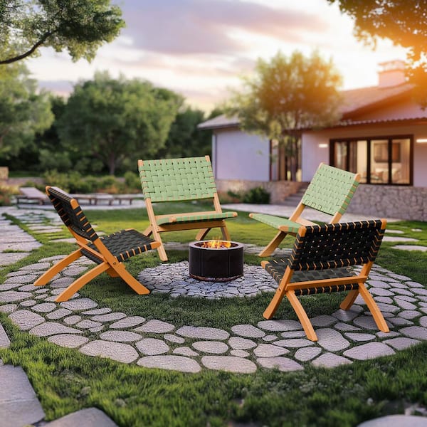 2 Pieces Green Patio Fir Wood Folding Armless Chair