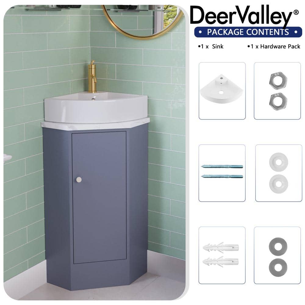 White Ceramic Wall-Mount Corner Bathroom Sink with Faucet Hole