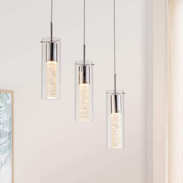 Simpol Home Modern 3 lights Pendant Lights, Chromed Finished Pendant Lighting, Chandeliers with Bubble Glass for Kitchen Island