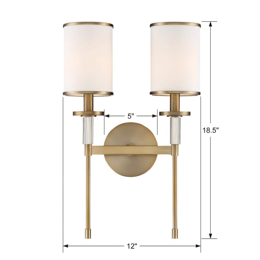 Vibrant Gold and White Silk 2-Light Sconce with Crystal Accents