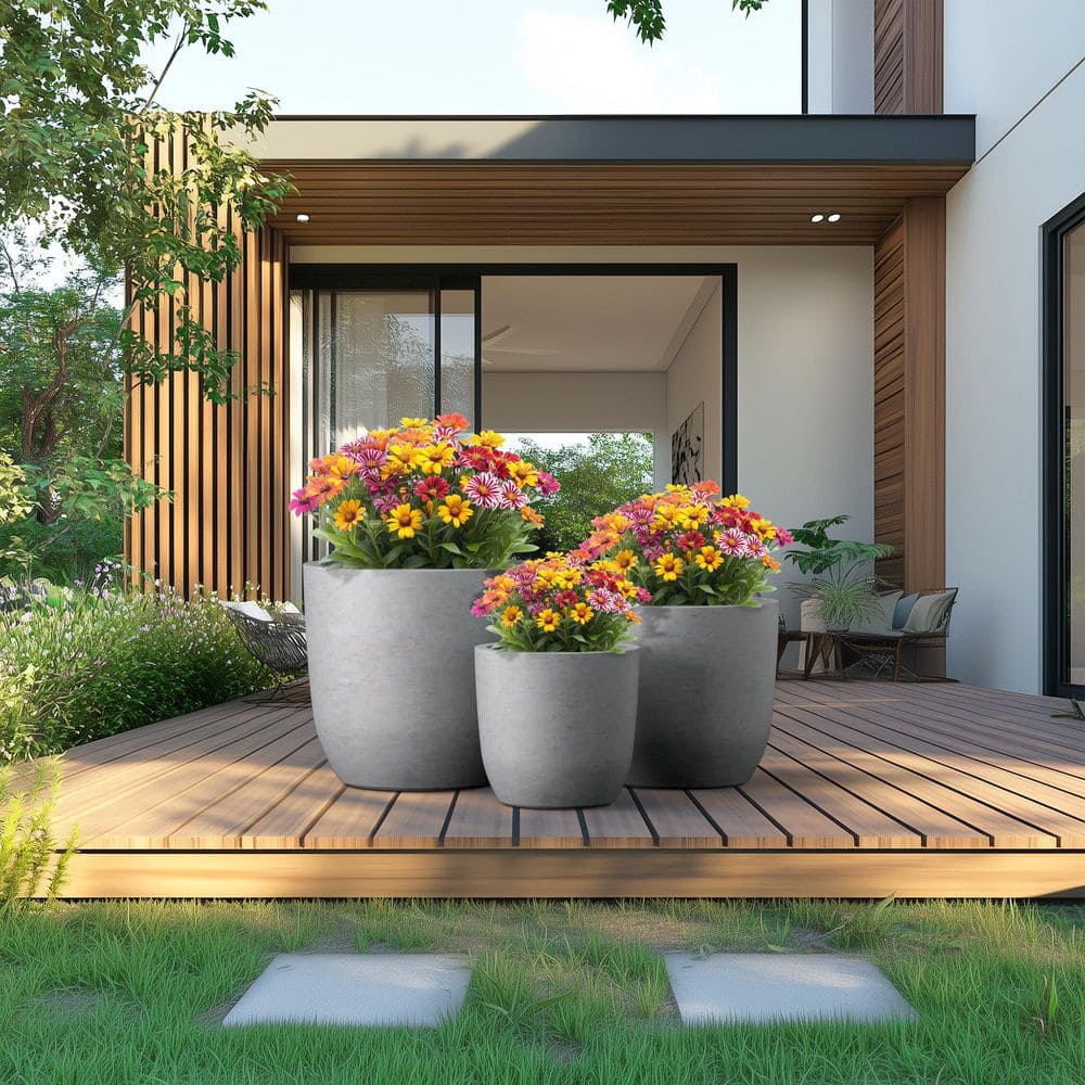 13.5 in. 17 in. 20.5 in. Natural Gray(Enhanced Core) Concrete Round Planter / Pot with Drainage Holes (3-Pack) price history on PriceWatchPro