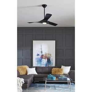 Ryne 52 in. Indoor/Outdoor Integrated LED Black Contemporary Ceiling Fan with Remote for Living Room