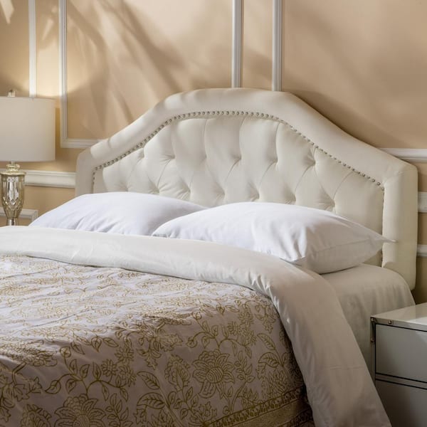 Unbranded Ivory Queen Full Fabric Upholstered Panel Headboard, Modern Button Bed Headboard Adjustable Height from 49 in. to 59 in.