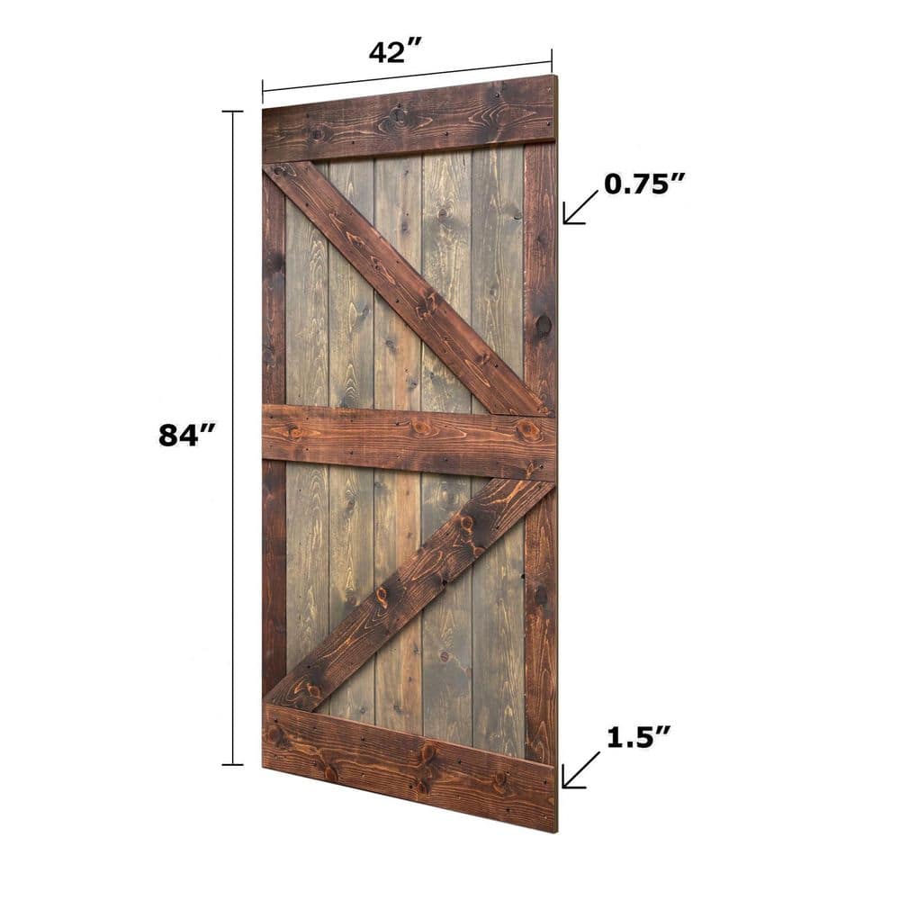 K Style 42" x 84" Brown Walnut Finished Solid Wood Barn Door Slab