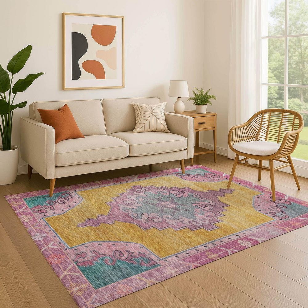 Mayfield Premium Machine Washable Abstract AMF1731 Gold 10 ft. x 14 ft. Area Rug price history on PriceWatchPro