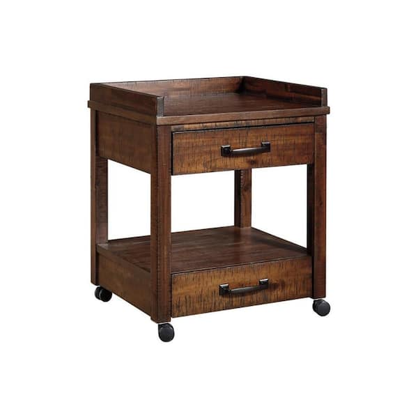 Square Wooden Printer Stand with 2-Drawers and 1-Open Compartment Brown