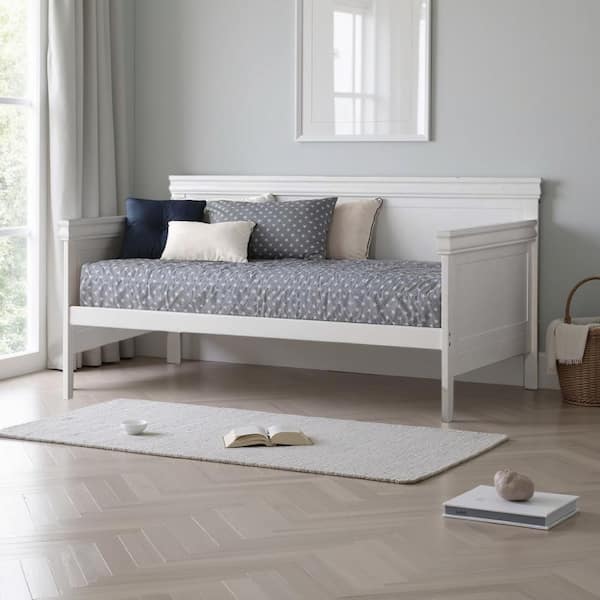 Piya White Twin Transitional Wooden Daybed with Beveled Edges