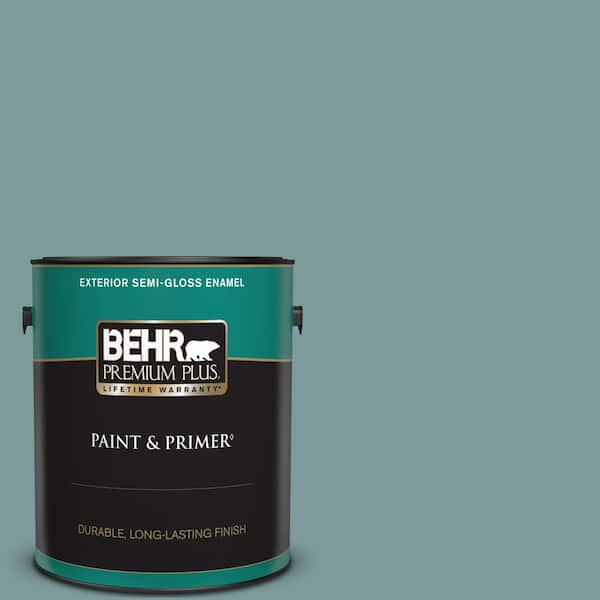 BEHR PREMIUM PLUS 1 gal. #PMD-35 Blue Agave Semi-Gloss Enamel Exterior Paint & Primer