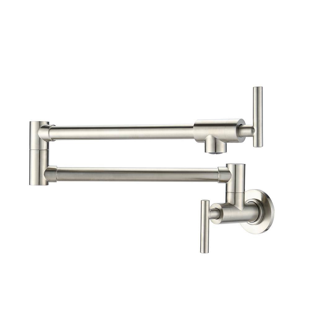 UKISHIRO Wall Mounted Pot Filler with Double Handles in Brushed Brass