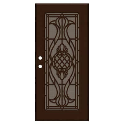Manchester 36 in. x 80 in. Left Hand/Outswing Copper Aluminum Security Door with Bronze Perforated Metal Screen