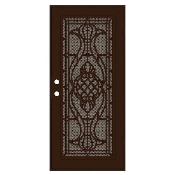 Unique Home Designs Manchester 36 in. x 80 in. Left Hand/Outswing Copper Aluminum Security Door with Bronze Perforated Metal Screen