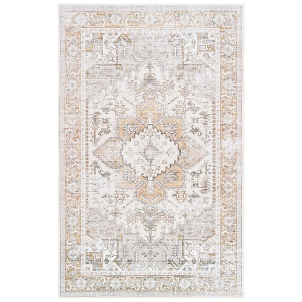 Arizona 2 ft. x 4 ft. Beige/Gold Machine Washable Transitional Medallion Area Rug