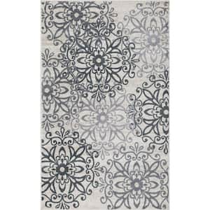 5 ft. x 8 ft. Oatmeal and Gray Medallion Power Loom Stain Resistant Area Rug