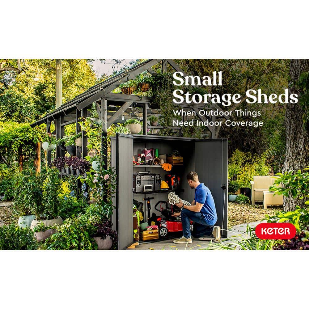 Gray Resin Vertical Outdoor Storage Shed with Double Doors
