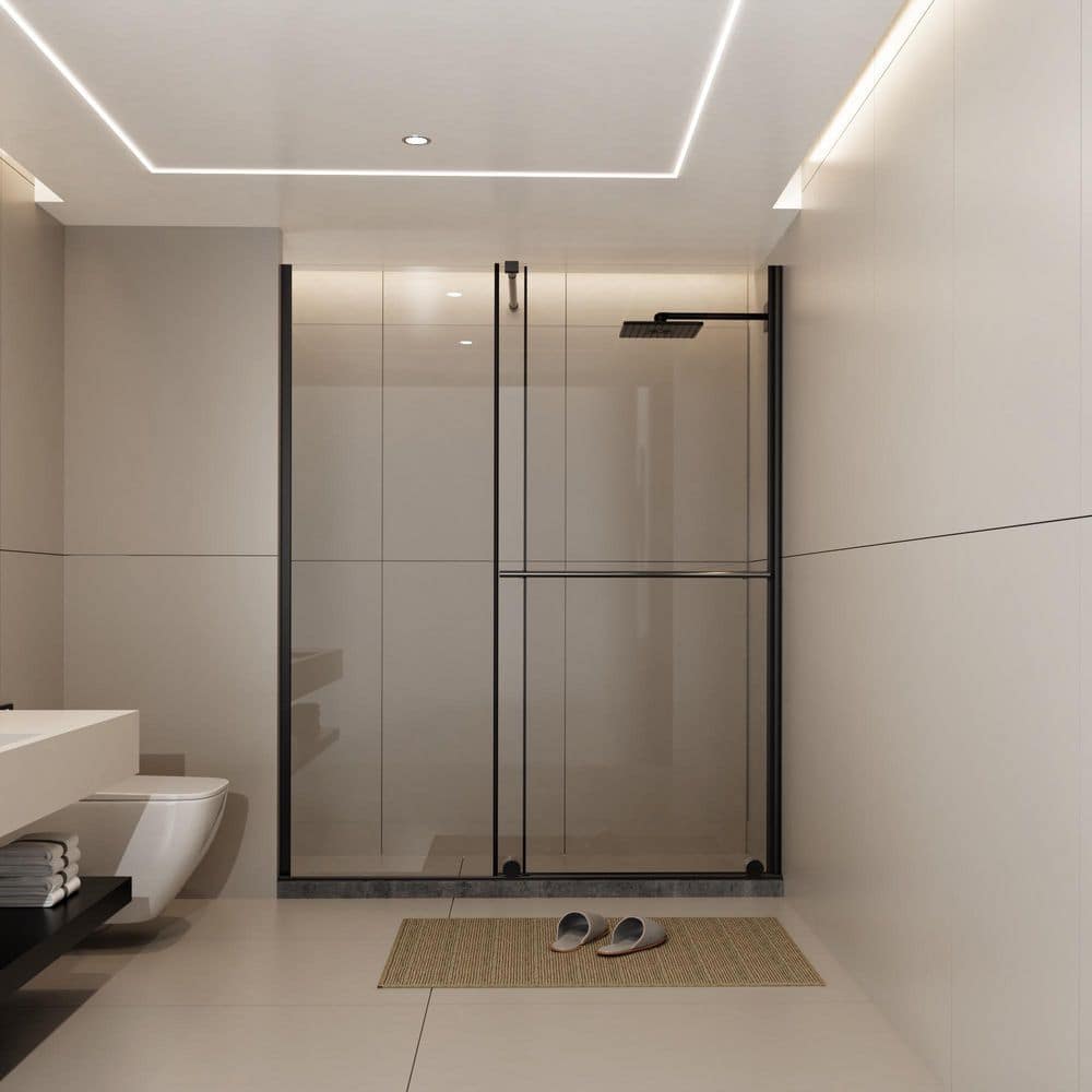 59-60. in W x 72. in H Sliding Semi-Frameless Shower Door in Matt Black with Tempered Glass price history on PriceWatchPro