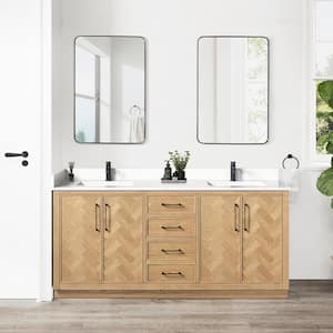 Jakarta 72 in. W. x 22 in. D x 33.9 in. H Double Bath Vanity in Oak Weathering Light Brown Silk White Quartz Stone Top