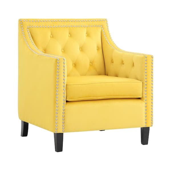 Unbranded Ceylon Yellow Velvet Tufted Back Accent Chair