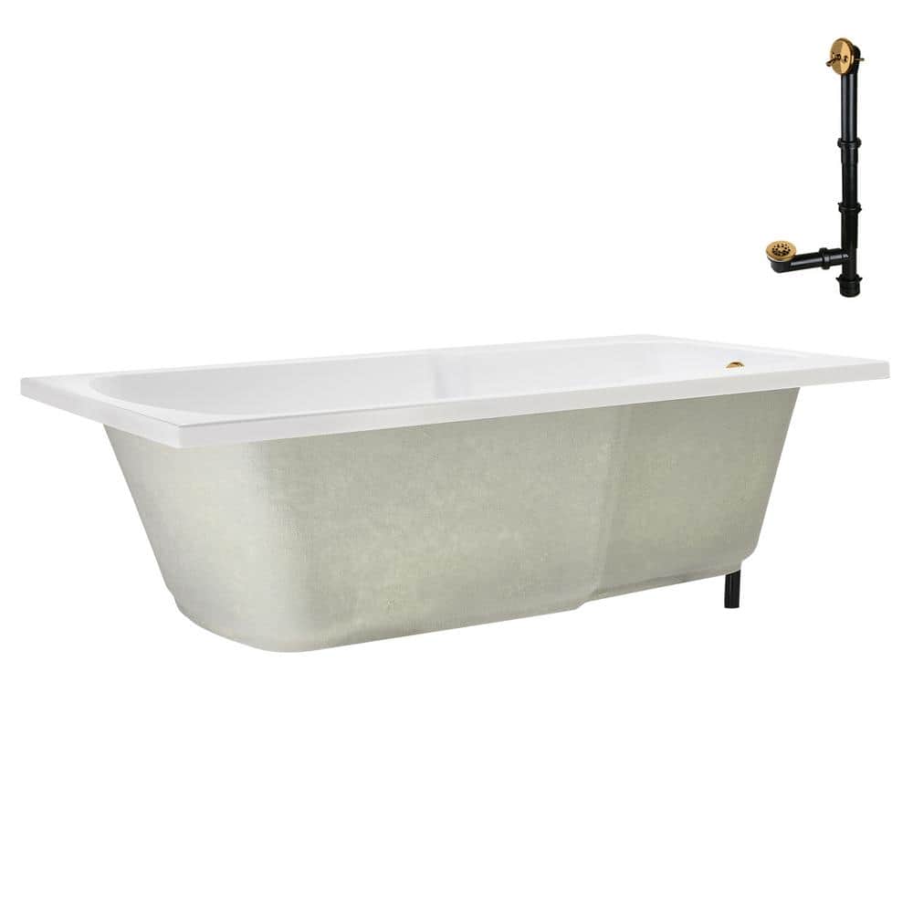 72'' Glossy White Acrylic Soaking Drop-In Bathtub with Brushed Gold Hardware