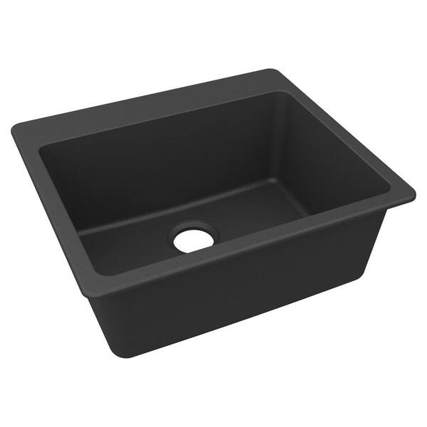 Elkay Quartz Classic 25 in. Drop-in Single Bowl Matte Black Granite ...