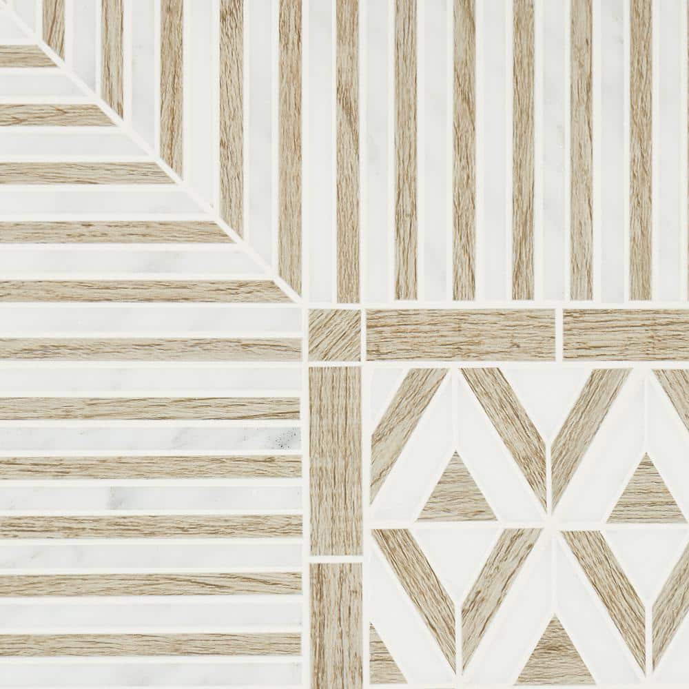 Florey Linear 7.87 in. x 8.31 in. Polished Marble Floor and Wall Mosaic Tile