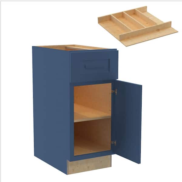 Home Decorators Collection Grayson 15 in. W x 24 in. D x 34.5 in. H Assembled Plywood Base Kitchen Cabinet in Mythic Blue with Utility Soft Cls RH