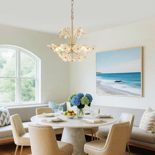 【Novelbright】Chandelier KAISITE 6-Light Brushed Gold Finish Height Adjustable Antique