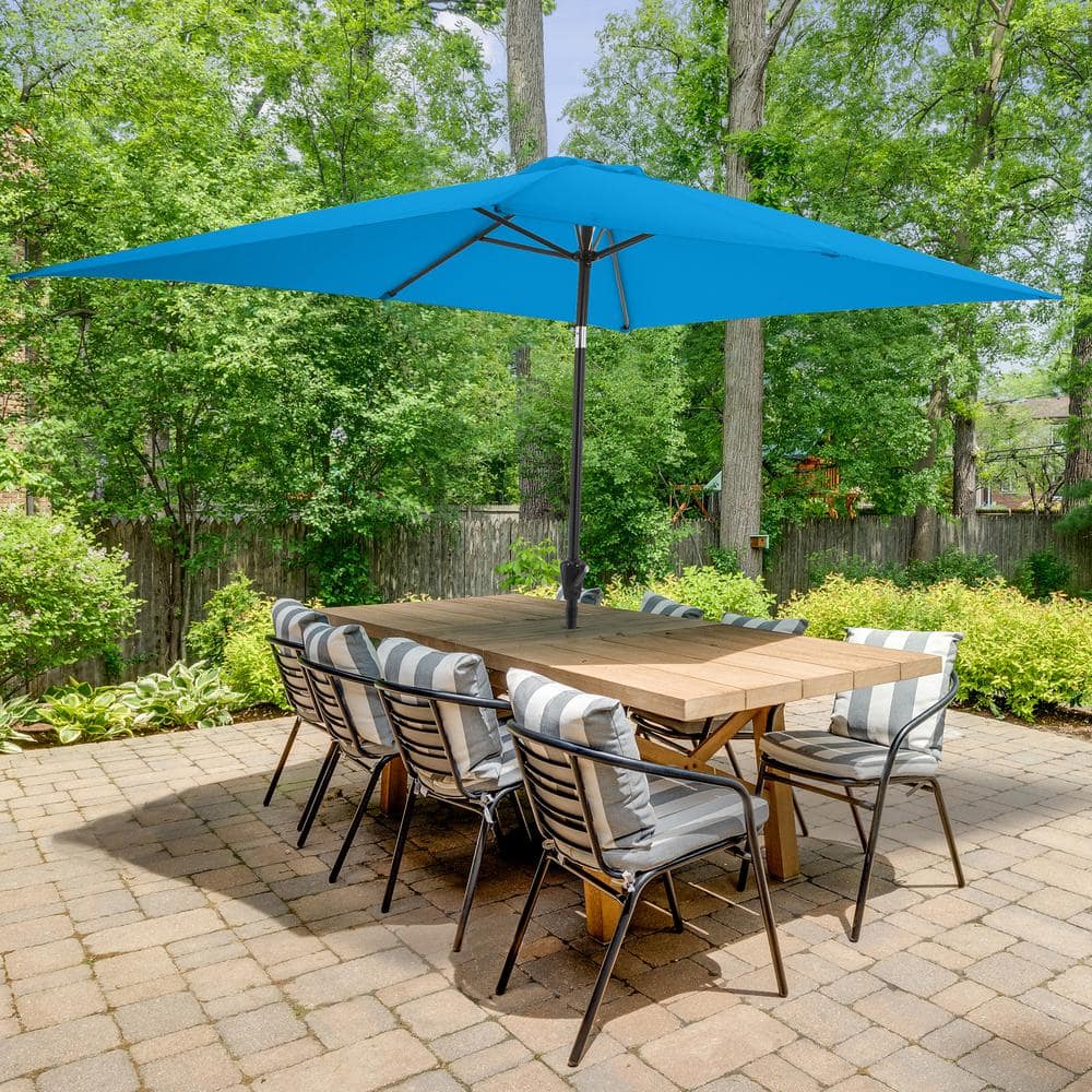 Bright Blue Rectangular Steel Frame Patio Umbrella with Crank and Tilt